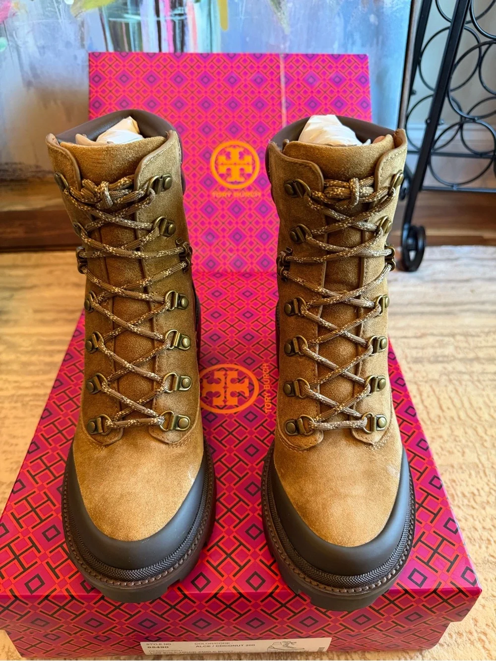 Tory Burch Suede Lug Sole Lace-Up Hiker Ankle Boots